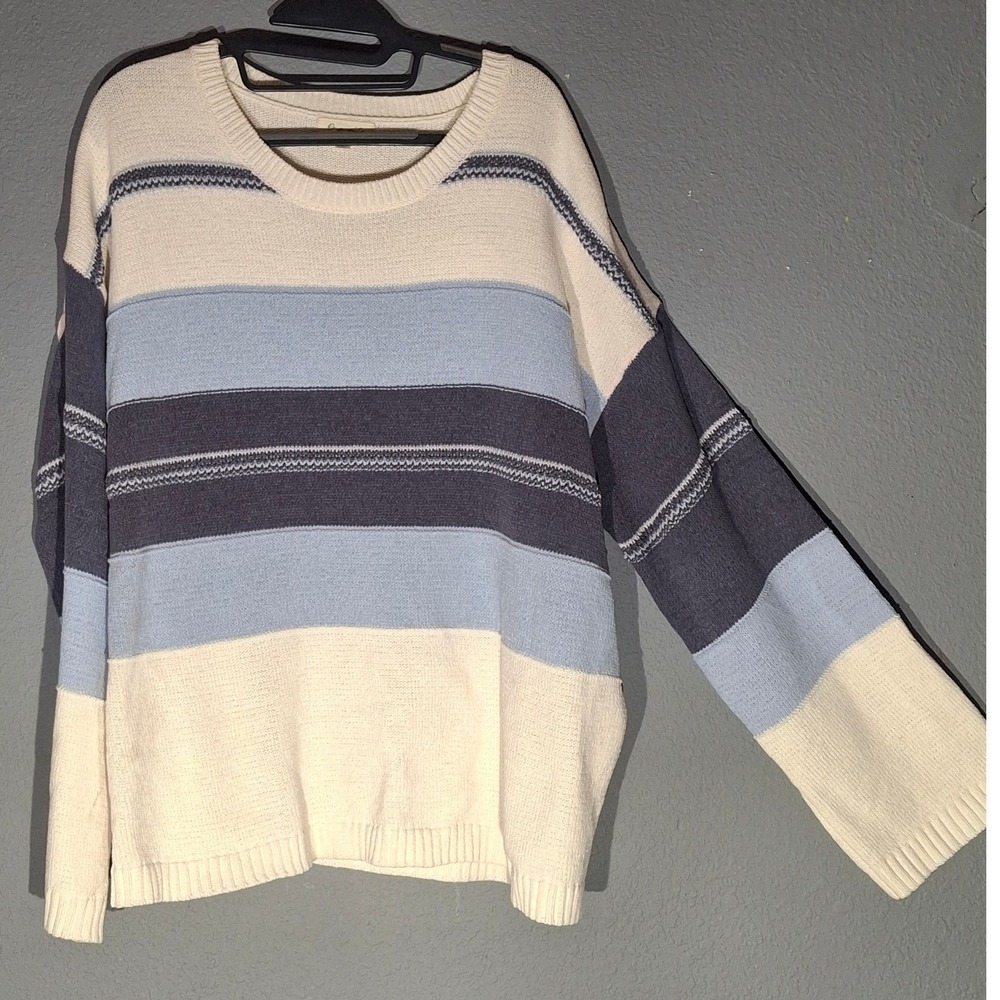 Originality Women's Striped Crewneck Sweater Blue Cream XL NWT